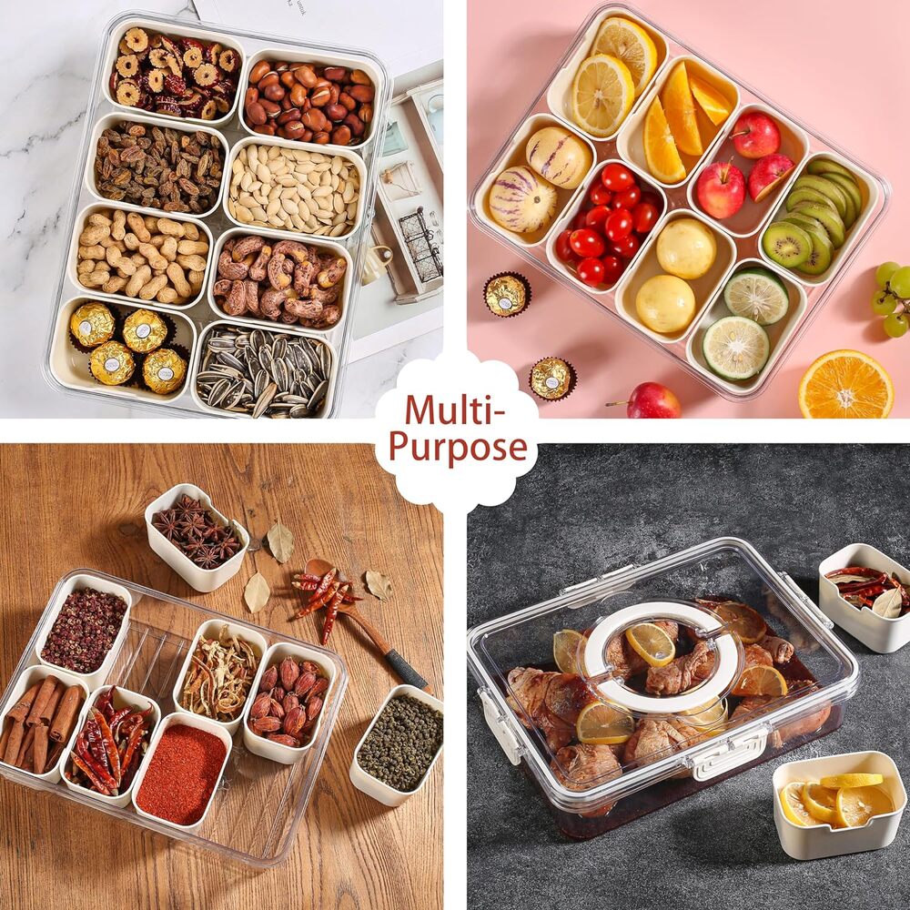 Snackle Box Container 8-Compartment Food Storage Tray with Lid & Handle Organize - Picture 7 of 10